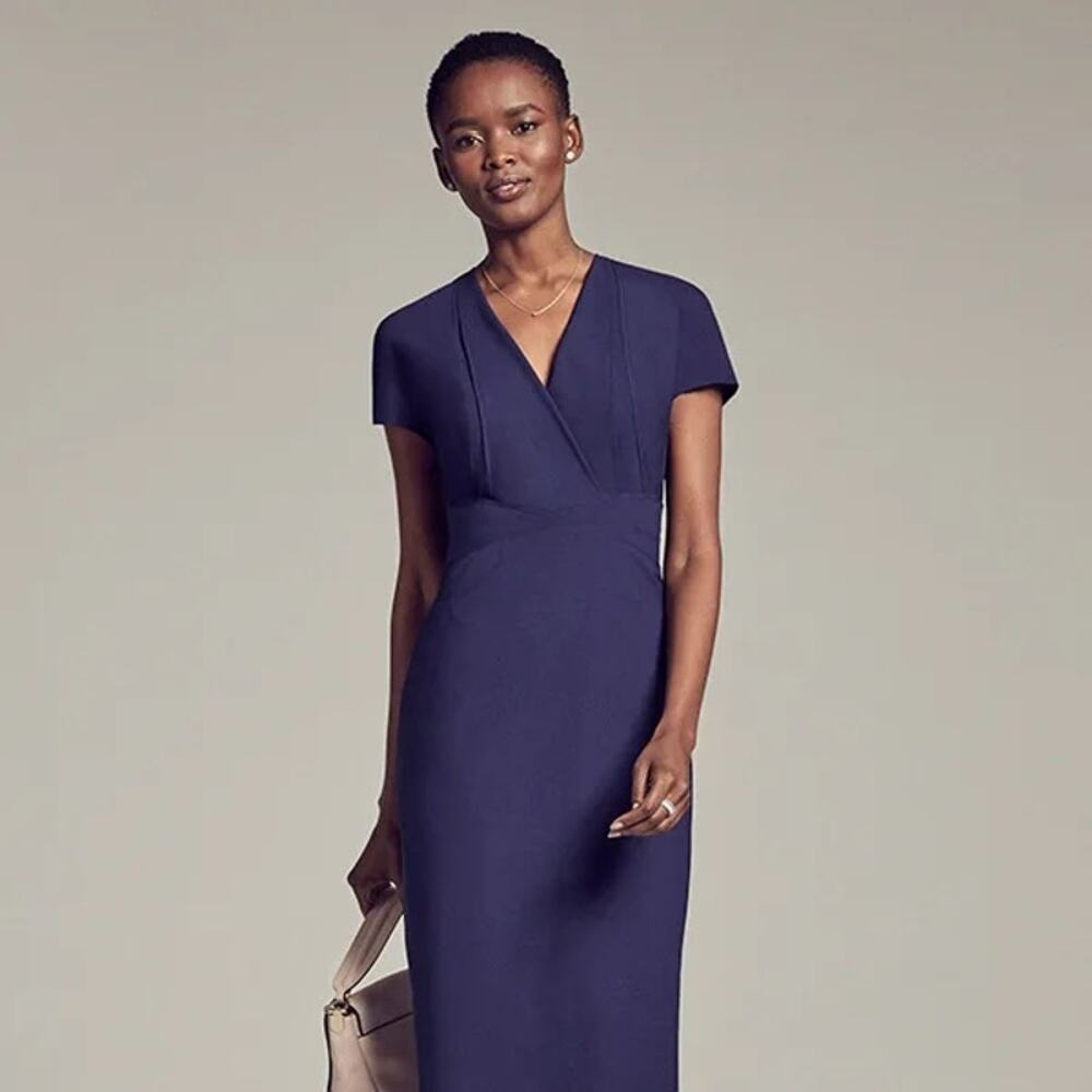 MM LaFleur Emma Dress Navy Sheath Modest Wool Business Classic Women 4
